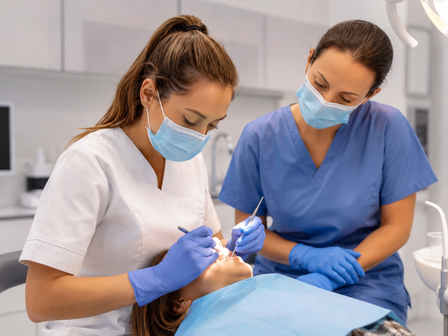 Alumna realizando práctica clínica bucodental