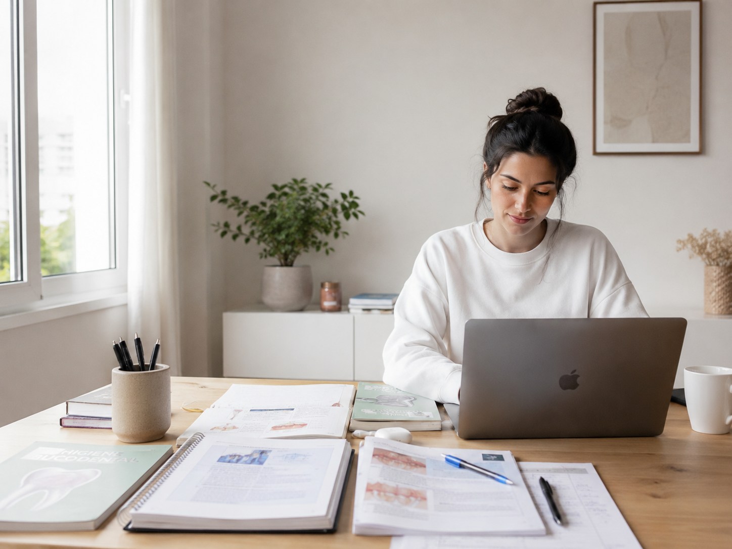Estudiante con portútil estudiando en casa